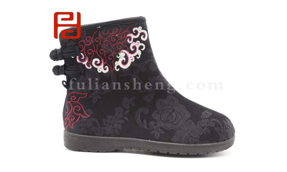 福连升老北京布鞋2020冬季新款民族风中国风绣花印花舒适短靴图片