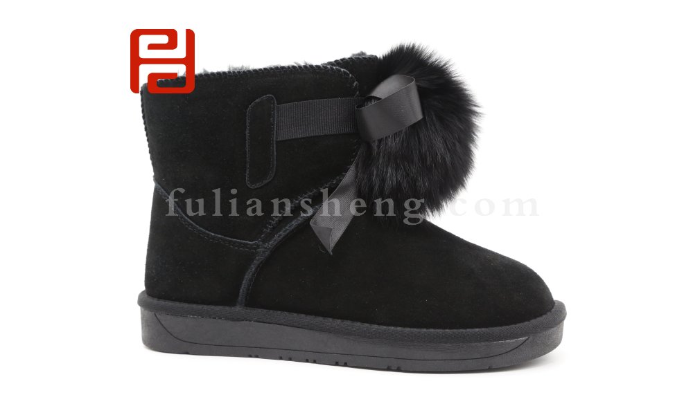 福连升休闲鞋女鞋20冬平跟舒适磨砂牛皮短筒雪地靴女图片