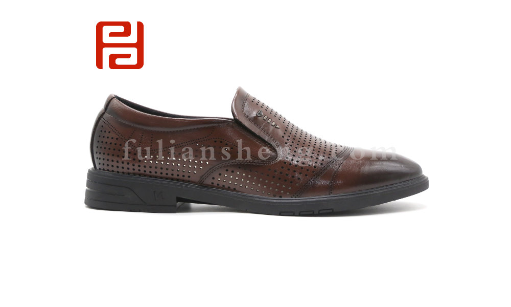 福连升夏季商务男鞋正装带孔透气工作鞋