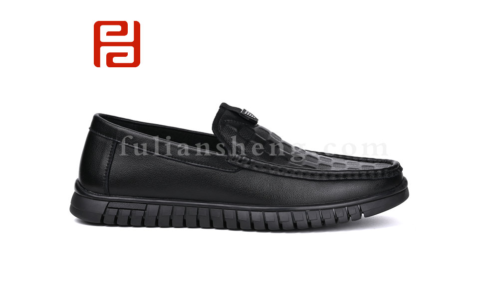 福连升春秋男鞋单鞋棋盘纹豆豆鞋商务复古手缝鞋