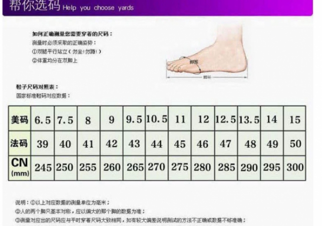 鞋码-中国标准鞋码对照是什么？
